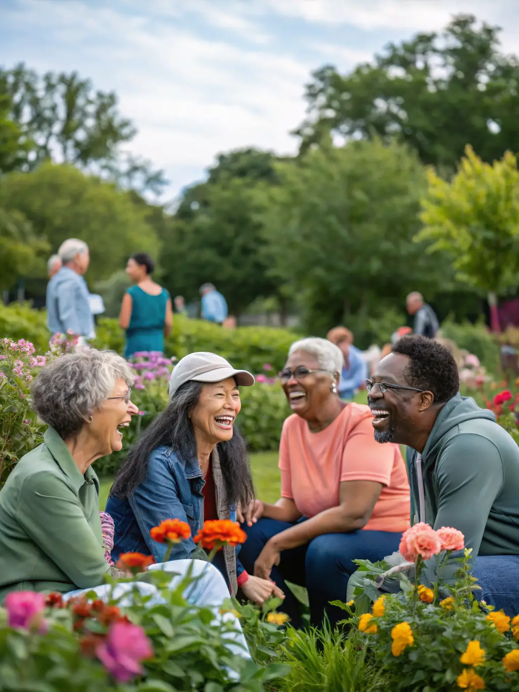 A heartwarming picture of a JEM LA YE community engagement event, depicting people from diverse backgrounds coming together to enjoy music and singing activities, fostering cultural exchange.