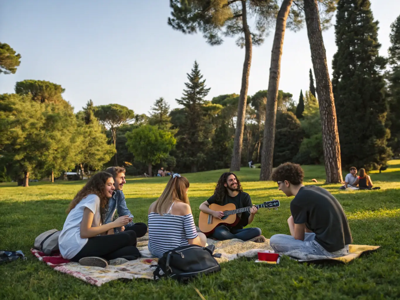 An image of a community gathering with people singing and playing instruments outdoors, illustrating JEM LA YE's Community Engagement Events.
